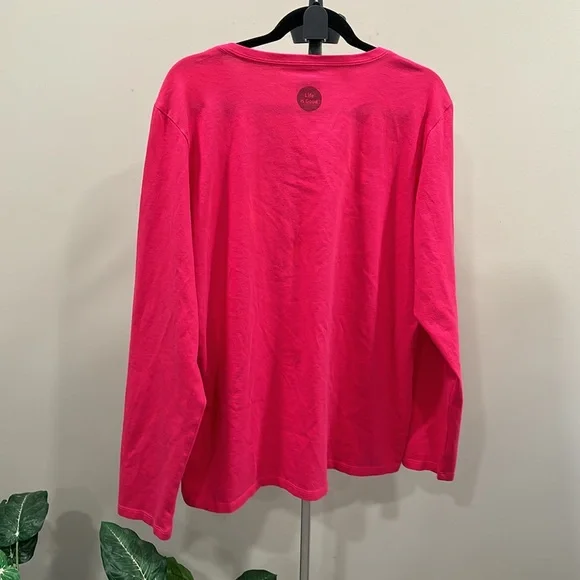 Life is Good Wine A Little Laugh a Lot Cornucopia Long Sleeve Tee Poppy Pink NWT - Picture 3 of 8